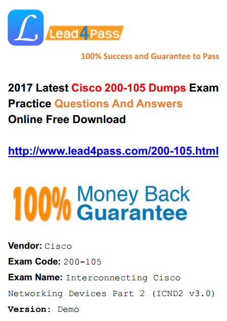 [100% Pass Rate] High Quality Cisco 200-105 Dumps PDF Training Resources And VCE Youtube Demo